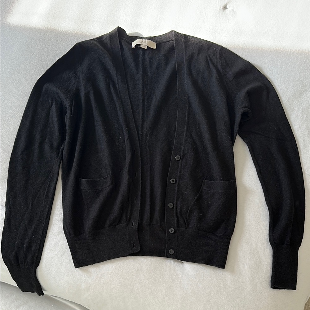 LOFT Black Cardigan Sweater Classic Knit Design